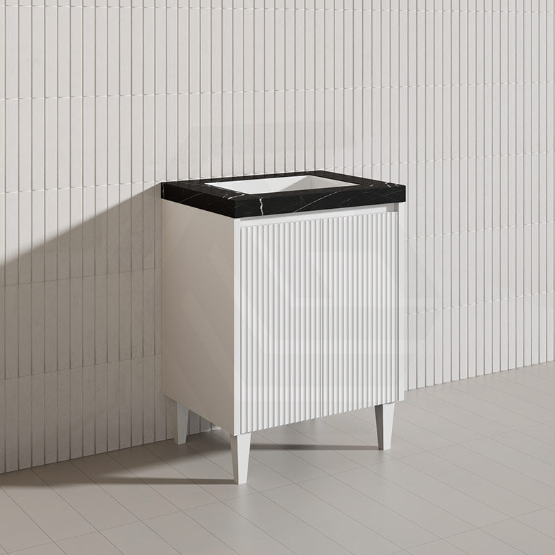 Lukka Crete Modern 600mm Matt Black/White Freestanding Vanity PVC Board Linear Surface