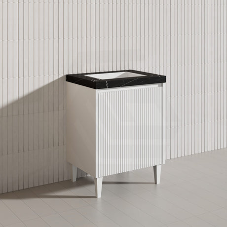 Lukka Crete Modern 600mm Matt Black/White Freestanding Vanity PVC Board Linear Surface