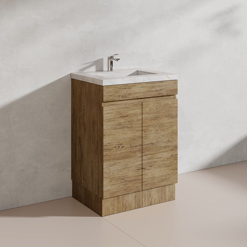 Lukka Camden Modern 600mm Freestanding Vanity E0 MDF Wood Grain PVC Film Cabinet Variant Colour Available