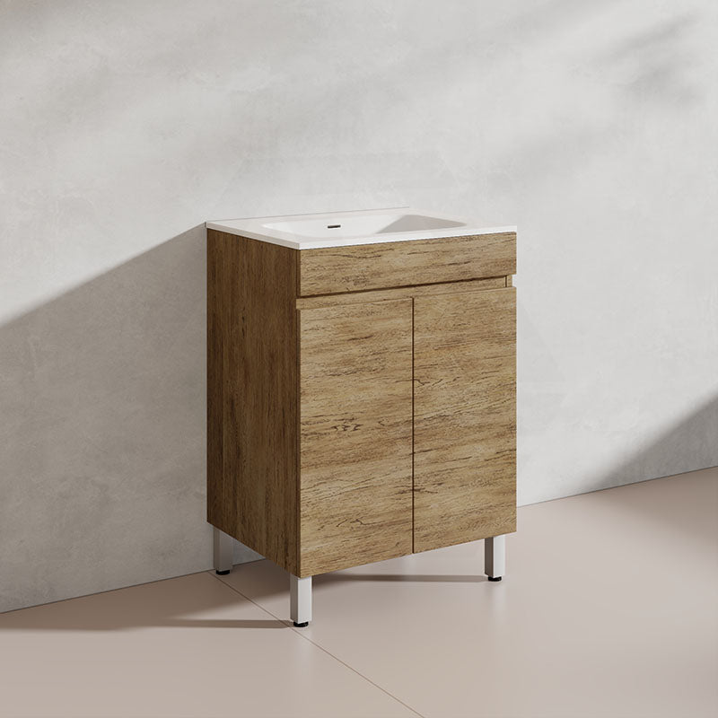 Lukka Camden Modern 600mm Freestanding Vanity E0 MDF Wood Grain PVC Film Cabinet Variant Colour Available