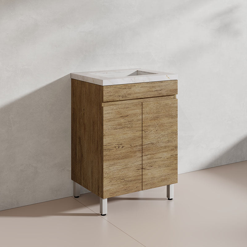 Lukka Camden Modern 600mm Freestanding Vanity E0 MDF Wood Grain PVC Film Cabinet Variant Colour Available