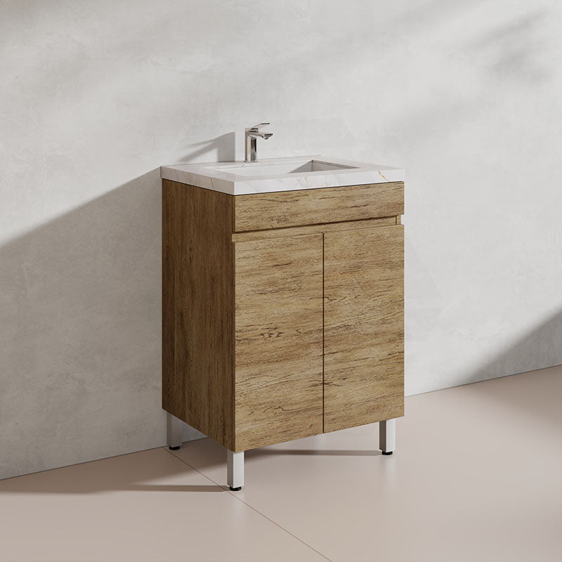 Lukka Camden Modern 600mm Freestanding Vanity E0 MDF Wood Grain PVC Film Cabinet Variant Colour Available