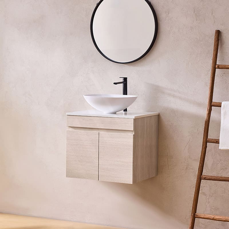 Lukka Camden Modern 600mm Wall Hung Vanity E0 MDF Wood Grain PVC Film Cabinet Variant Colour Available