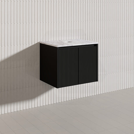 600mm Lukka Crete Wall Hung Bathroom Fluted Vanity Matt White/Black Doors Only PVC Board Linear Surface