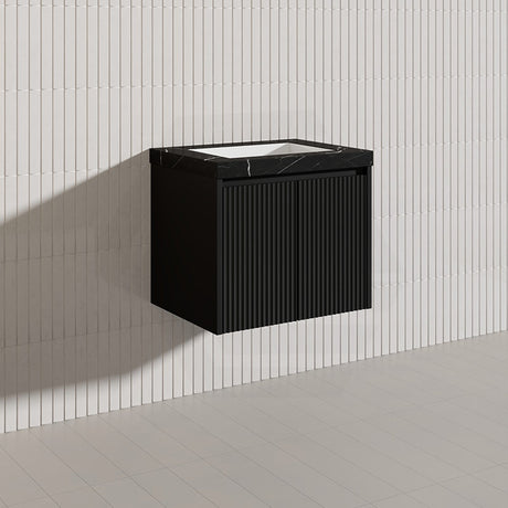 600mm Lukka Crete Wall Hung Bathroom Fluted Vanity Matt White/Black Doors Only PVC Board Linear Surface