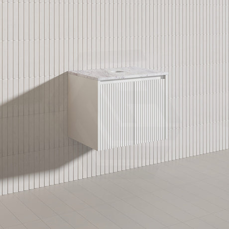 600mm Lukka Crete Wall Hung Bathroom Fluted Vanity Matt White/Black Doors Only PVC Board Linear Surface