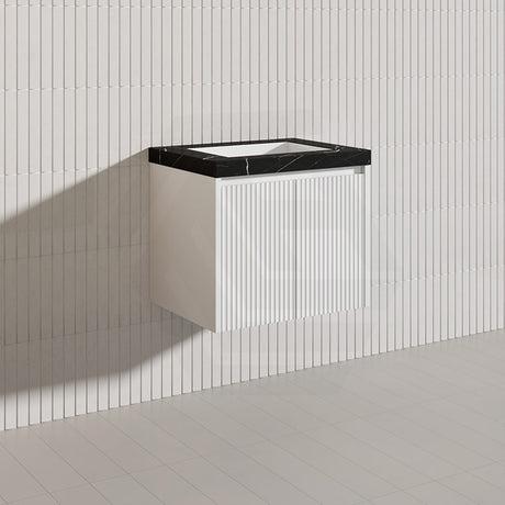 600mm Lukka Crete Wall Hung Bathroom Fluted Vanity Matt White/Black Doors Only PVC Board Linear Surface
