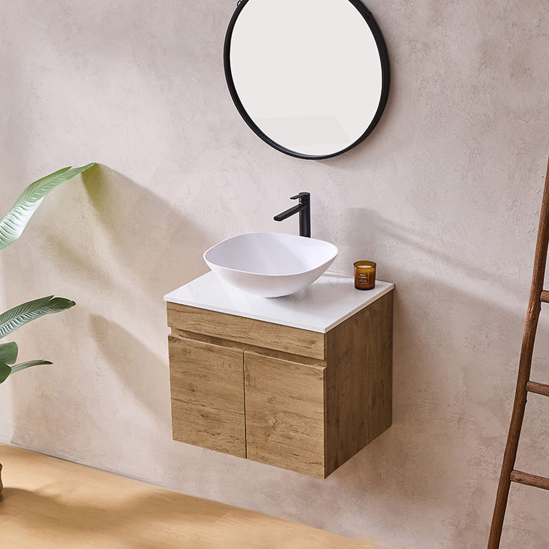 Lukka Camden Modern 600mm Wall Hung Vanity E0 MDF Wood Grain PVC Film Cabinet Variant Colour Available