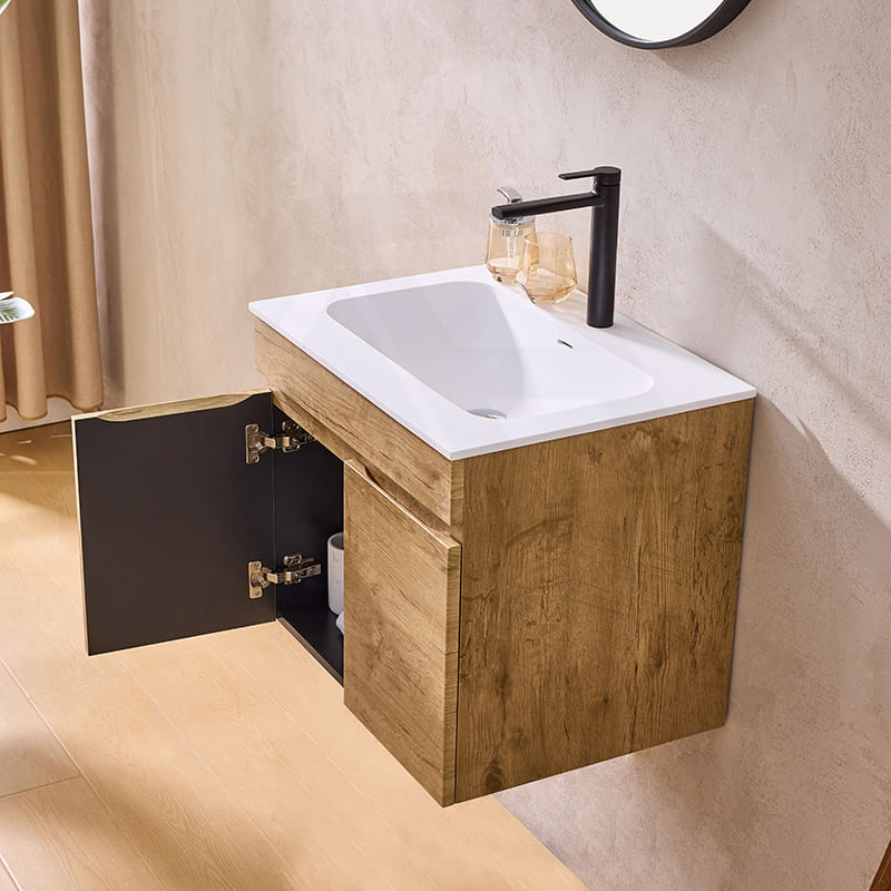 Lukka Camden Modern 600mm Wall Hung Vanity E0 MDF Wood Grain PVC Film Cabinet Variant Colour Available