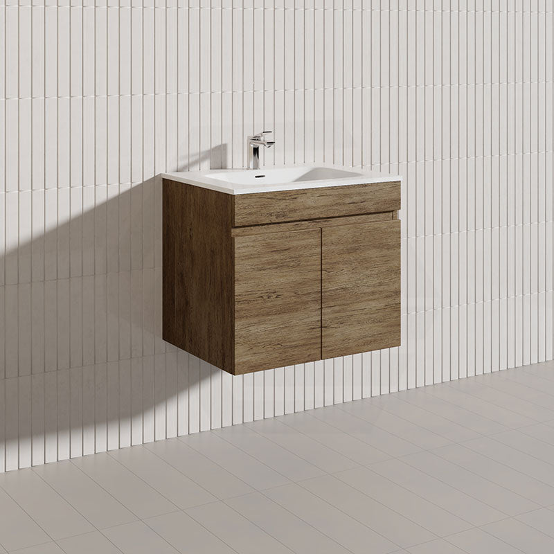 Lukka Camden Modern 600mm Wall Hung Vanity E0 MDF Wood Grain PVC Film Cabinet Variant Colour Available