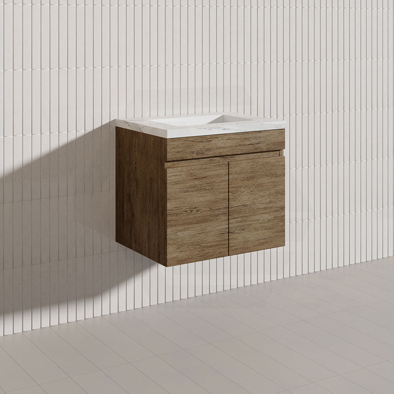 Lukka Camden Modern 600mm Wall Hung Vanity E0 MDF Wood Grain PVC Film Cabinet Variant Colour Available