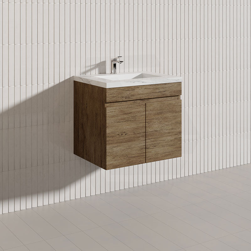 Lukka Camden Modern 600mm Wall Hung Vanity E0 MDF Wood Grain PVC Film Cabinet Variant Colour Available