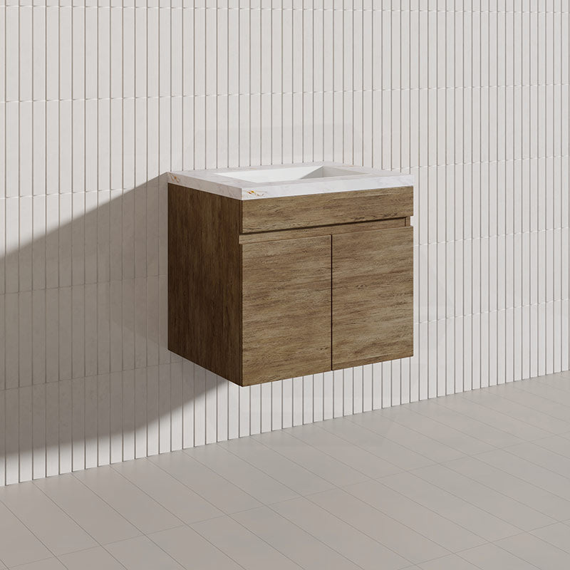 Lukka Camden Modern 600mm Wall Hung Vanity E0 MDF Wood Grain PVC Film Cabinet Variant Colour Available
