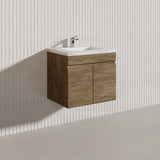 Lukka Camden Modern 600mm Wall Hung Vanity E0 MDF Wood Grain PVC Film Cabinet Variant Colour Available
