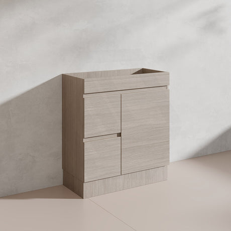 Lukka Camden Modern 750mm Narrow Freestanding Vanity E0 MDF Wood Grain PVC Film Cabinet with Left/Right Hand Drawers In Various Colours