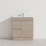 Lukka Camden Modern 750mm Narrow Freestanding Vanity E0 MDF Wood Grain PVC Film Cabinet with Left/Right Hand Drawers In Various Colours