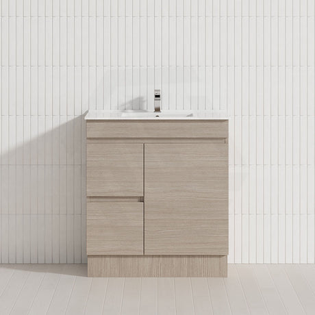 Lukka Camden Modern 750mm Narrow Freestanding Vanity E0 MDF Wood Grain PVC Film Cabinet with Left/Right Hand Drawers In Various Colours