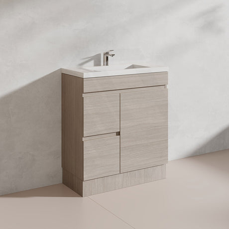 Lukka Camden Modern 750mm Narrow Freestanding Vanity E0 MDF Wood Grain PVC Film Cabinet with Left/Right Hand Drawers In Various Colours