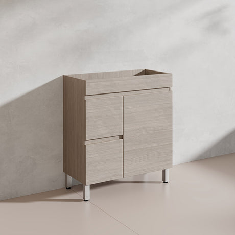 Lukka Camden Modern 750mm Narrow Freestanding Vanity E0 MDF Wood Grain PVC Film Cabinet with Left/Right Hand Drawers In Various Colours