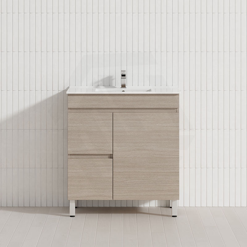 Lukka Camden Modern 750mm Narrow Freestanding Vanity E0 MDF Wood Grain PVC Film Cabinet with Left/Right Hand Drawers In Various Colours