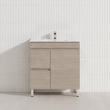 Lukka Camden Modern 750mm Narrow Freestanding Vanity E0 MDF Wood Grain PVC Film Cabinet with Left/Right Hand Drawers In Various Colours
