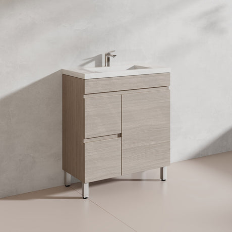 Lukka Camden Modern 750mm Narrow Freestanding Vanity E0 MDF Wood Grain PVC Film Cabinet with Left/Right Hand Drawers In Various Colours