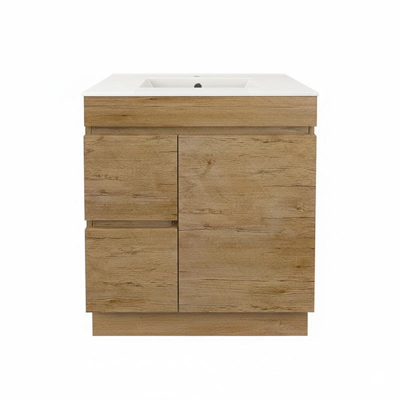 Lukka Camden Modern 750mm Narrow Freestanding Vanity E0 MDF Wood Grain PVC Film Cabinet with Left/Right Hand Drawers In Various Colours