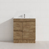 Lukka Camden Modern 750mm Narrow Freestanding Vanity E0 MDF Wood Grain PVC Film Cabinet with Left/Right Hand Drawers In Various Colours