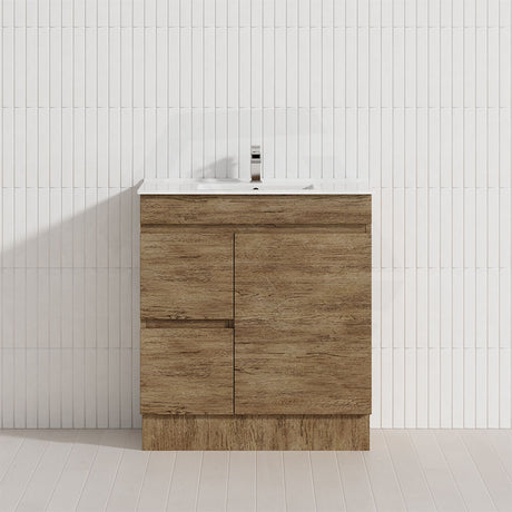 Lukka Camden Modern 750mm Narrow Freestanding Vanity E0 MDF Wood Grain PVC Film Cabinet with Left/Right Hand Drawers In Various Colours