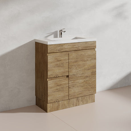 Lukka Camden Modern 750mm Narrow Freestanding Vanity E0 MDF Wood Grain PVC Film Cabinet with Left/Right Hand Drawers In Various Colours