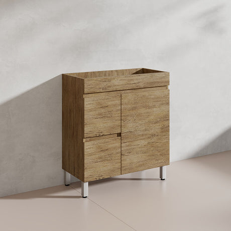 Lukka Camden Modern 750mm Narrow Freestanding Vanity E0 MDF Wood Grain PVC Film Cabinet with Left/Right Hand Drawers In Various Colours