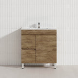 Lukka Camden Modern 750mm Narrow Freestanding Vanity E0 MDF Wood Grain PVC Film Cabinet with Left/Right Hand Drawers In Various Colours