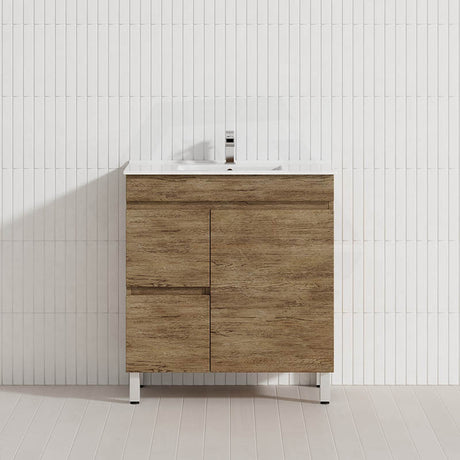 Lukka Camden Modern 750mm Narrow Freestanding Vanity E0 MDF Wood Grain PVC Film Cabinet with Left/Right Hand Drawers In Various Colours