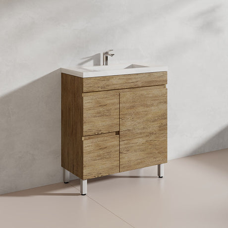 Lukka Camden Modern 750mm Narrow Freestanding Vanity E0 MDF Wood Grain PVC Film Cabinet with Left/Right Hand Drawers In Various Colours