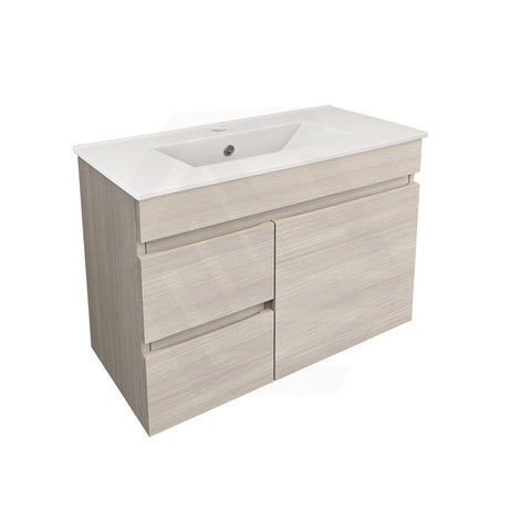 Lukka Camden Modern 750mm Narrow Wall Hung Vanity E0 MDF Wood Grain PVC Film Cabinet with Left/Right Hand Drawers Variant Colour Available
