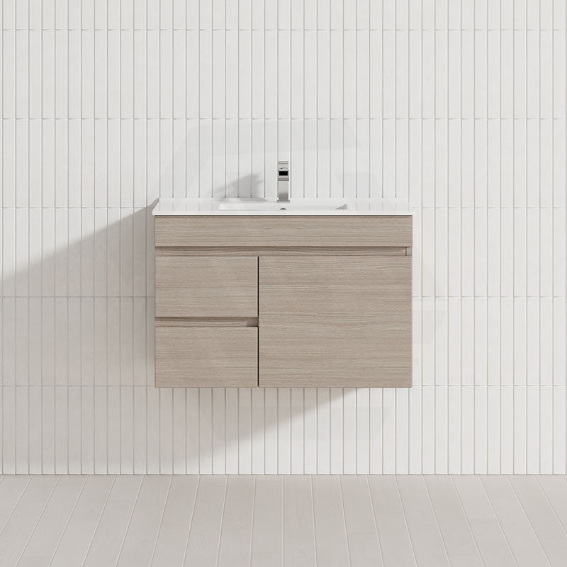 Lukka Camden Modern 750mm Narrow Wall Hung Vanity E0 MDF Wood Grain PVC Film Cabinet with Left/Right Hand Drawers Variant Colour Available