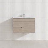 Lukka Camden Modern 750mm Narrow Wall Hung Vanity E0 MDF Wood Grain PVC Film Cabinet with Left/Right Hand Drawers Variant Colour Available