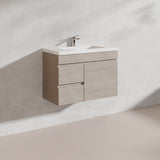 Lukka Camden Modern 750mm Narrow Wall Hung Vanity E0 MDF Wood Grain PVC Film Cabinet with Left/Right Hand Drawers Variant Colour Available