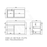 Lukka Camden Modern 750mm Narrow Wall Hung Vanity E0 MDF Wood Grain PVC Film Cabinet with Left/Right Hand Drawers Variant Colour Available