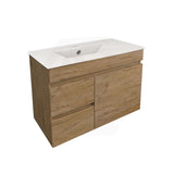 Lukka Camden Modern 750mm Narrow Wall Hung Vanity E0 MDF Wood Grain PVC Film Cabinet with Left/Right Hand Drawers Variant Colour Available