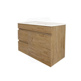 Lukka Camden Modern 750mm Narrow Wall Hung Vanity E0 MDF Wood Grain PVC Film Cabinet with Left/Right Hand Drawers Variant Colour Available