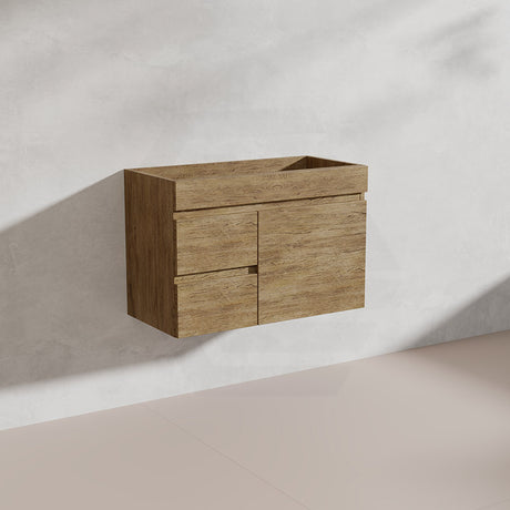 Lukka Camden Modern 750mm Narrow Wall Hung Vanity E0 MDF Wood Grain PVC Film Cabinet with Left/Right Hand Drawers Variant Colour Available