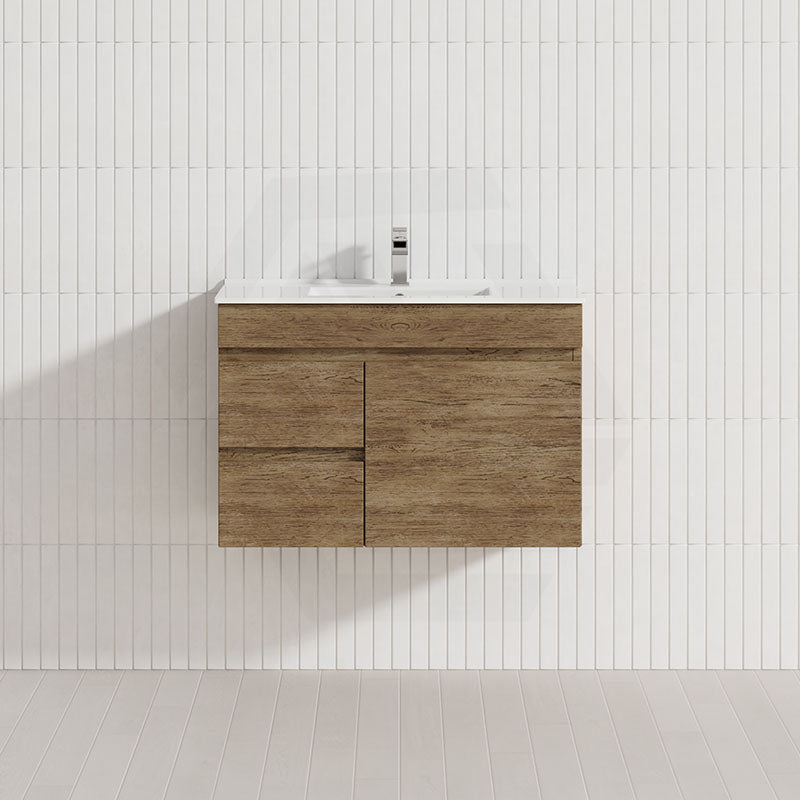 Lukka Camden Modern 750mm Narrow Wall Hung Vanity E0 MDF Wood Grain PVC Film Cabinet with Left/Right Hand Drawers Variant Colour Available