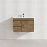 Lukka Camden Modern 750mm Narrow Wall Hung Vanity E0 MDF Wood Grain PVC Film Cabinet with Left/Right Hand Drawers Variant Colour Available