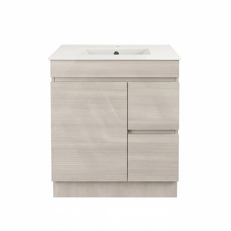 Lukka Camden Modern 750mm Narrow Freestanding Vanity E0 MDF Wood Grain PVC Film Cabinet with Left/Right Hand Drawers In Various Colours