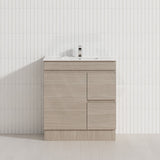 Lukka Camden Modern 750mm Narrow Freestanding Vanity E0 MDF Wood Grain PVC Film Cabinet with Left/Right Hand Drawers In Various Colours