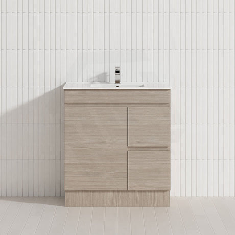 Lukka Camden Modern 750mm Narrow Freestanding Vanity E0 MDF Wood Grain PVC Film Cabinet with Left/Right Hand Drawers In Various Colours