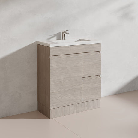 Lukka Camden Modern 750mm Narrow Freestanding Vanity E0 MDF Wood Grain PVC Film Cabinet with Left/Right Hand Drawers In Various Colours