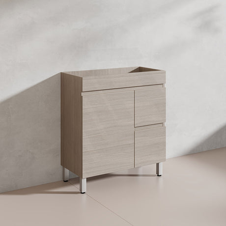 Lukka Camden Modern 750mm Narrow Freestanding Vanity E0 MDF Wood Grain PVC Film Cabinet with Left/Right Hand Drawers In Various Colours