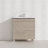 Lukka Camden Modern 750mm Narrow Freestanding Vanity E0 MDF Wood Grain PVC Film Cabinet with Left/Right Hand Drawers In Various Colours